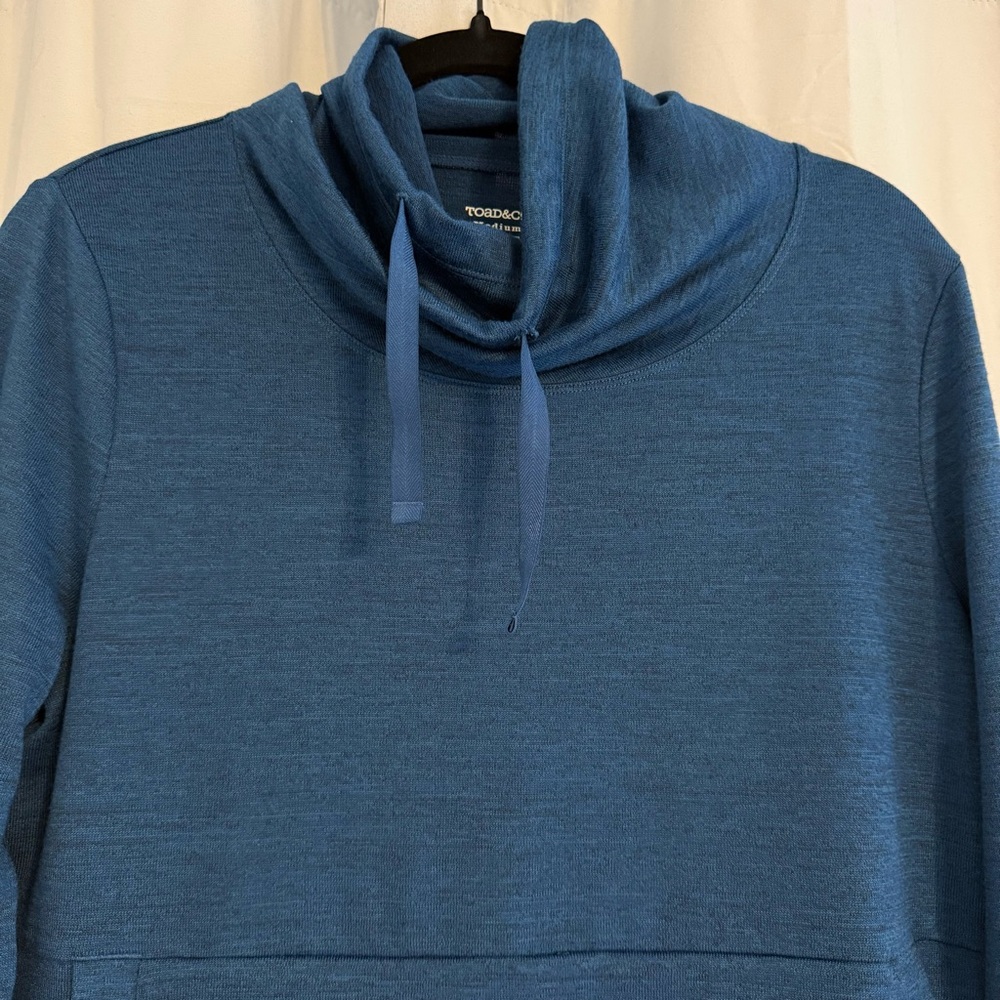 Toad & Co Blue Cowl Neck Pullover Kangaroo Pocket Top Womens Medium - Picture 4 of 11